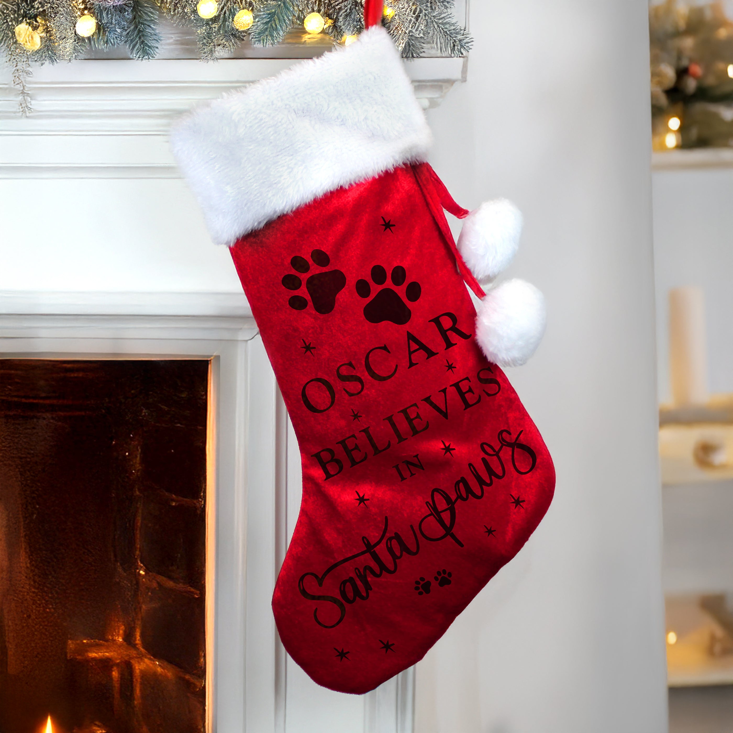 Personalised Santa Paws Christmas Red Stocking