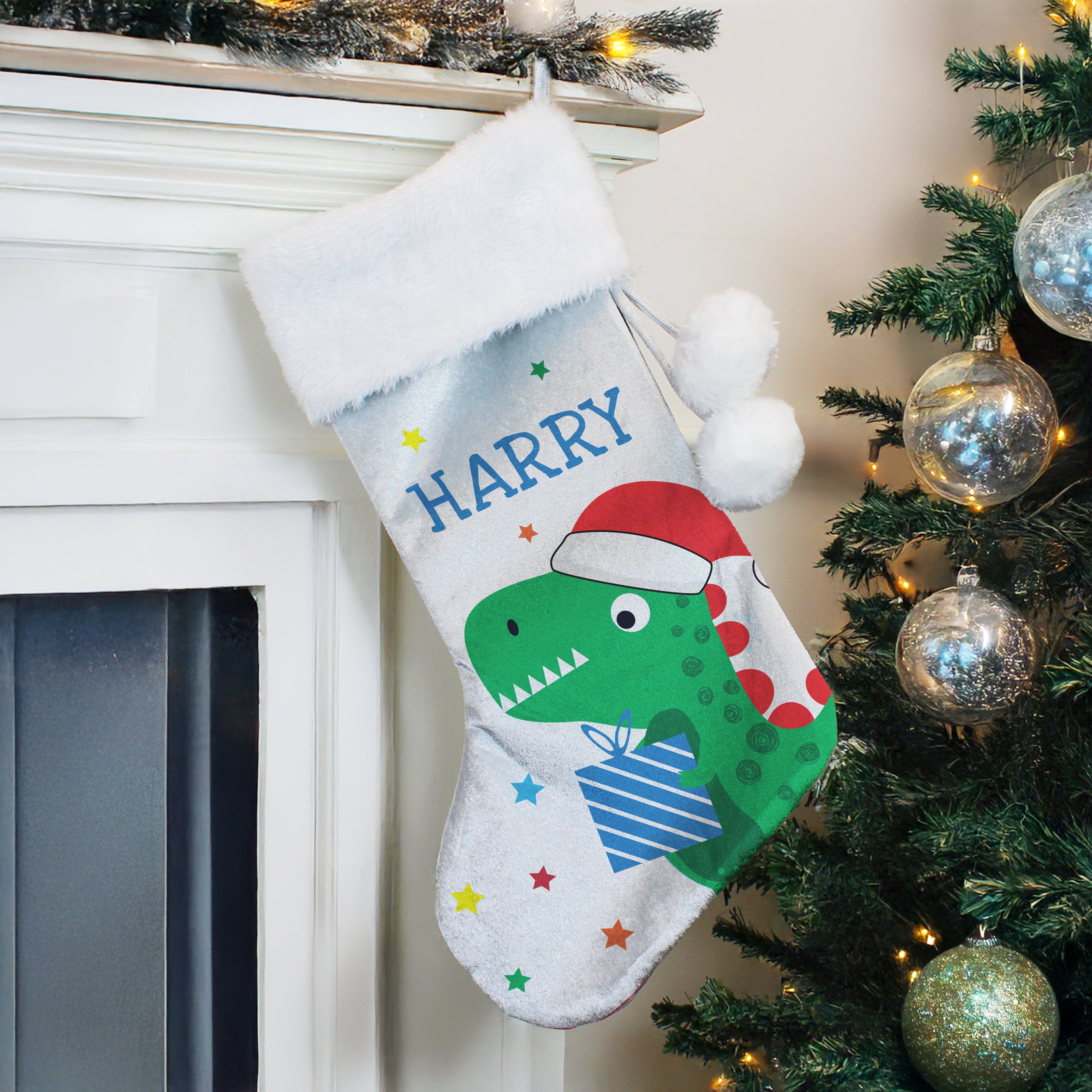 Personalised Dinosaur Christmas Stocking