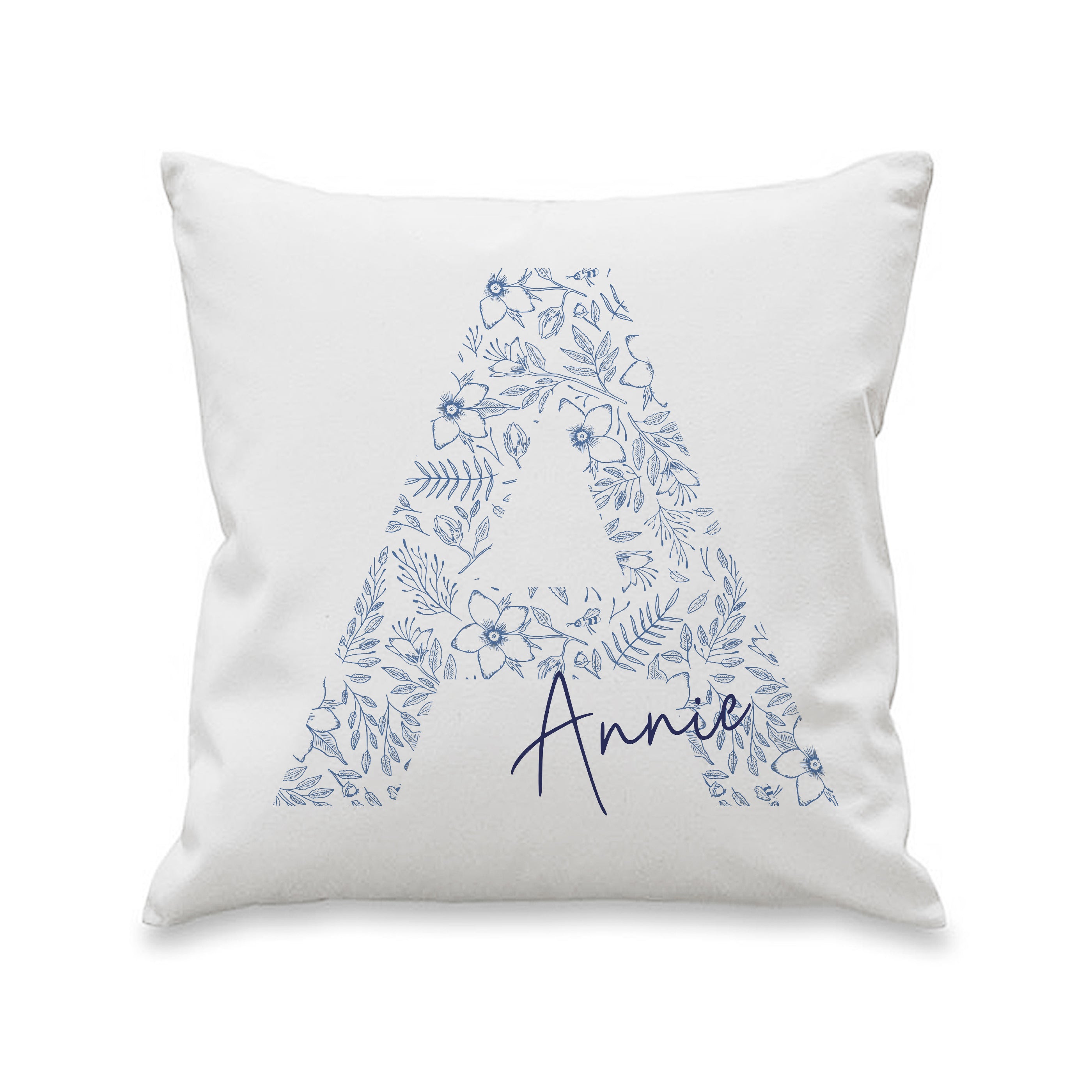 Personalised Floral Blue Initial Cushion