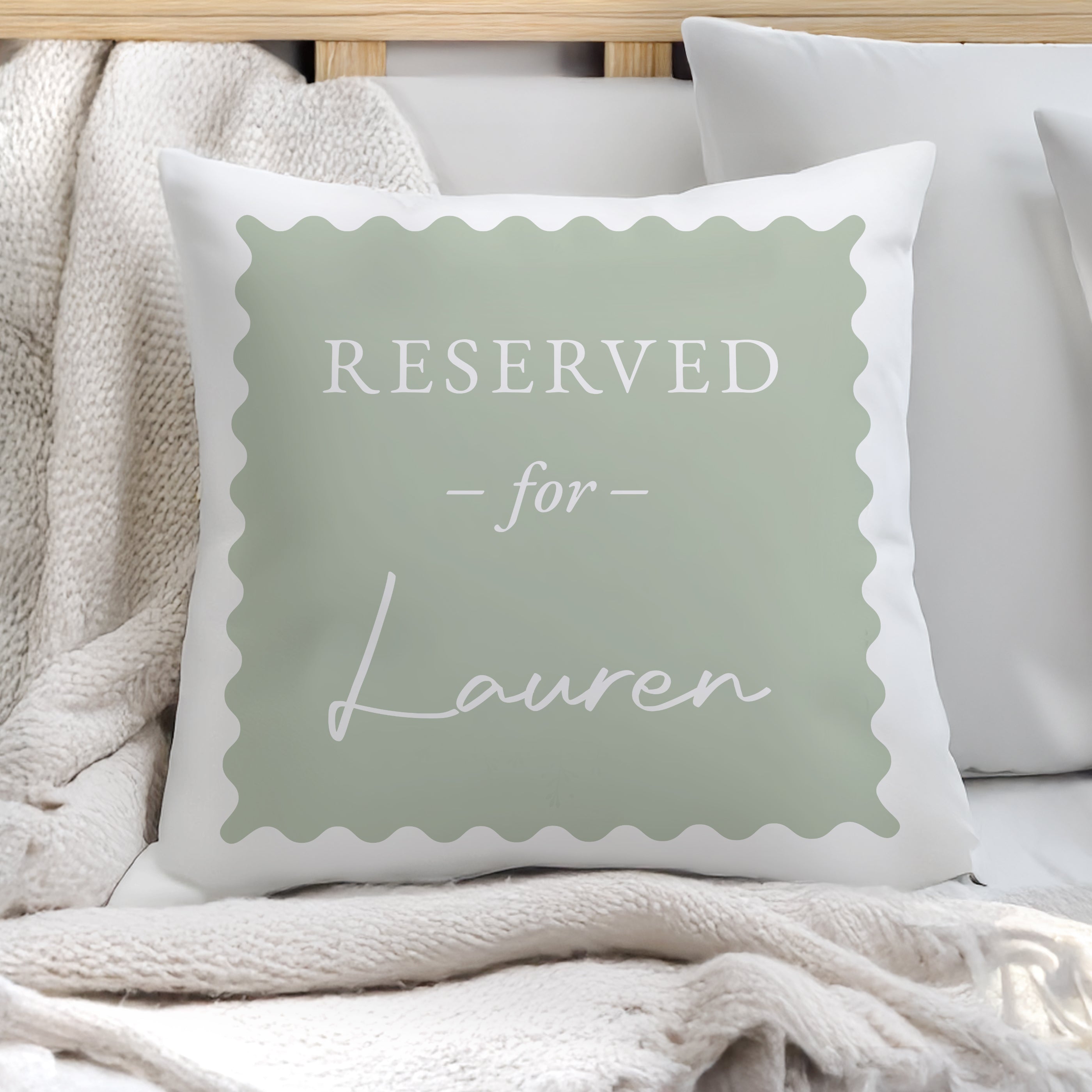 Personalised Sage Green Reserved For Cushion