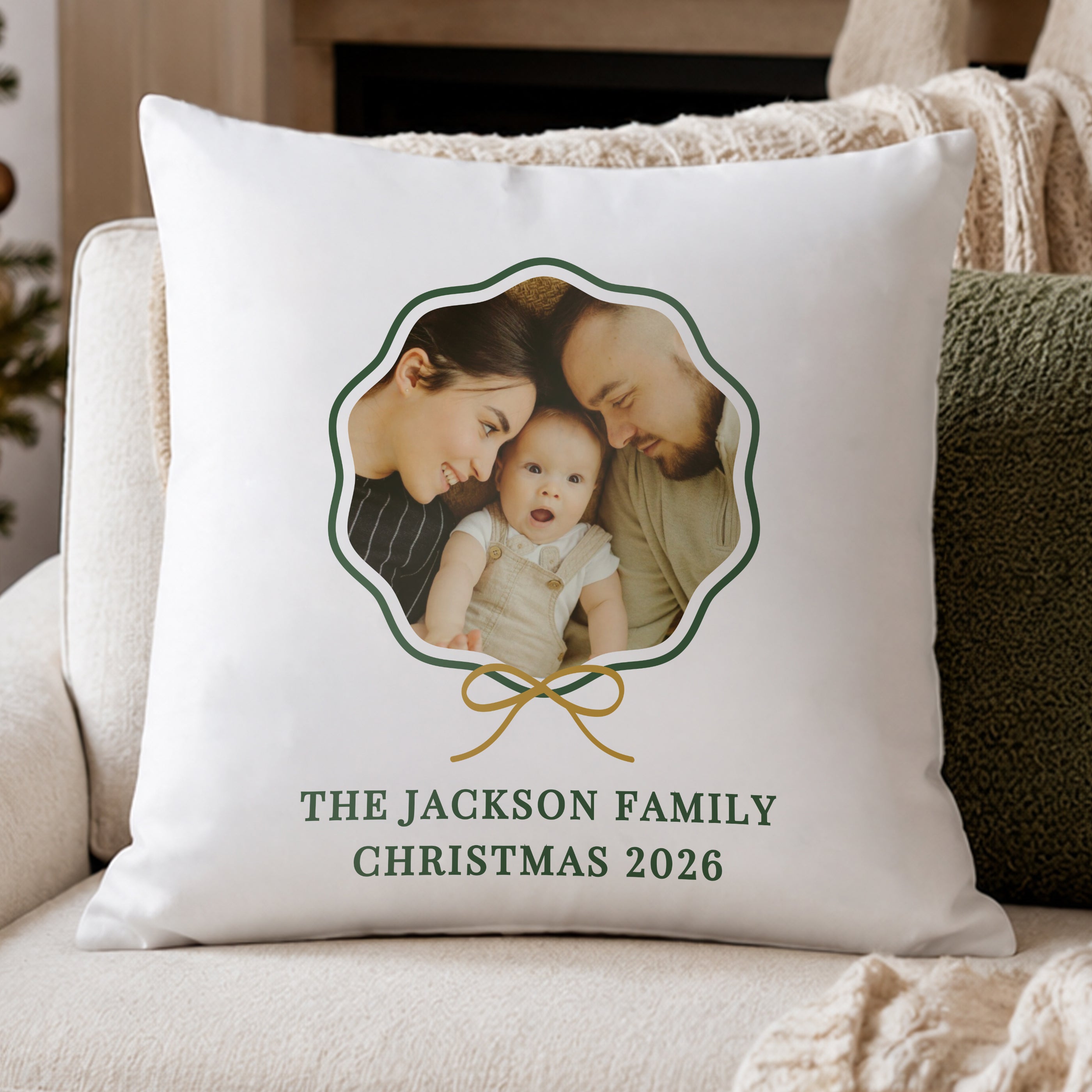 Personalised Scallop Bow Photo Upload Cushion
