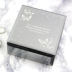 Personalised White Butterfly Glass Trinket Box