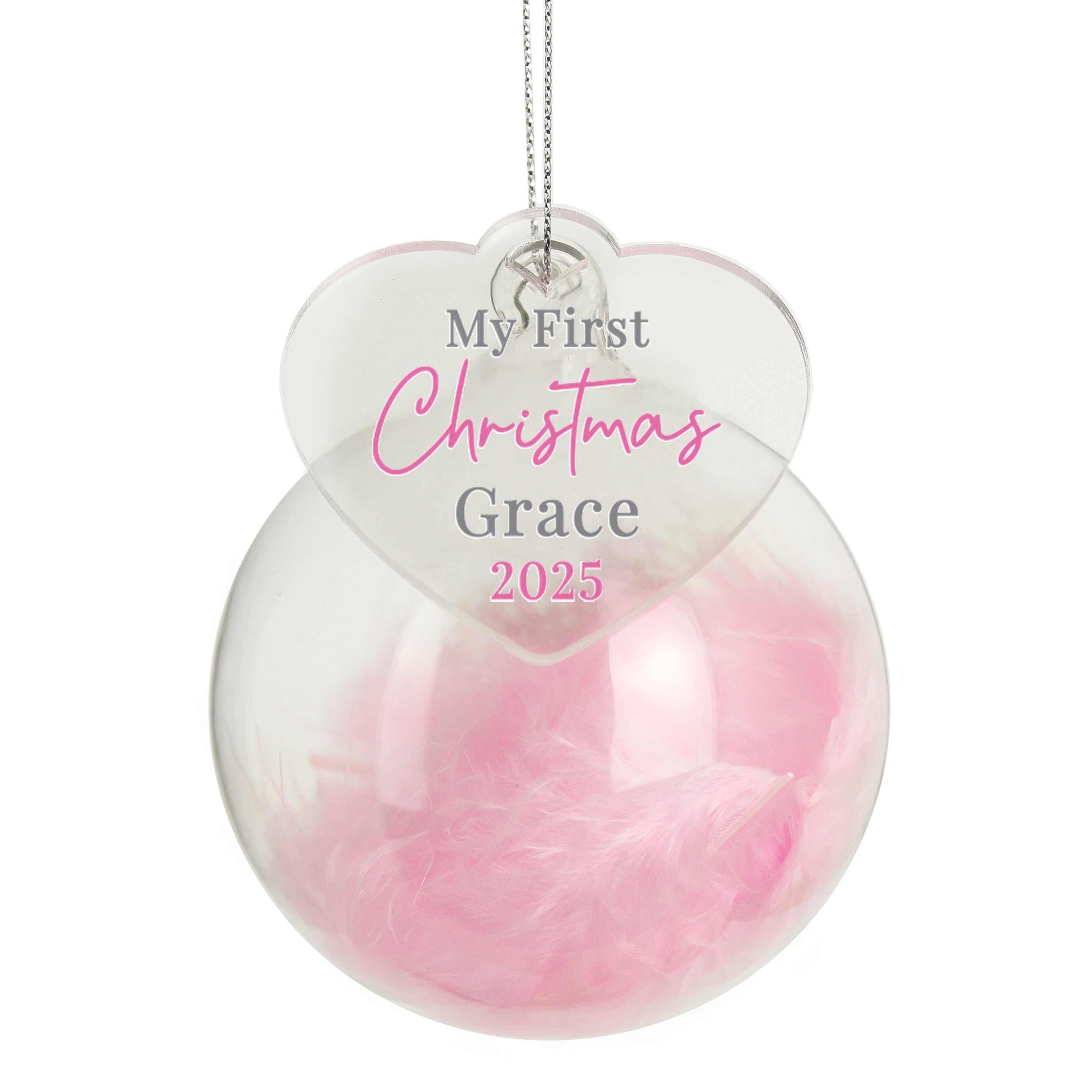 Personalised My 1st Christmas Pink Feather Bauble