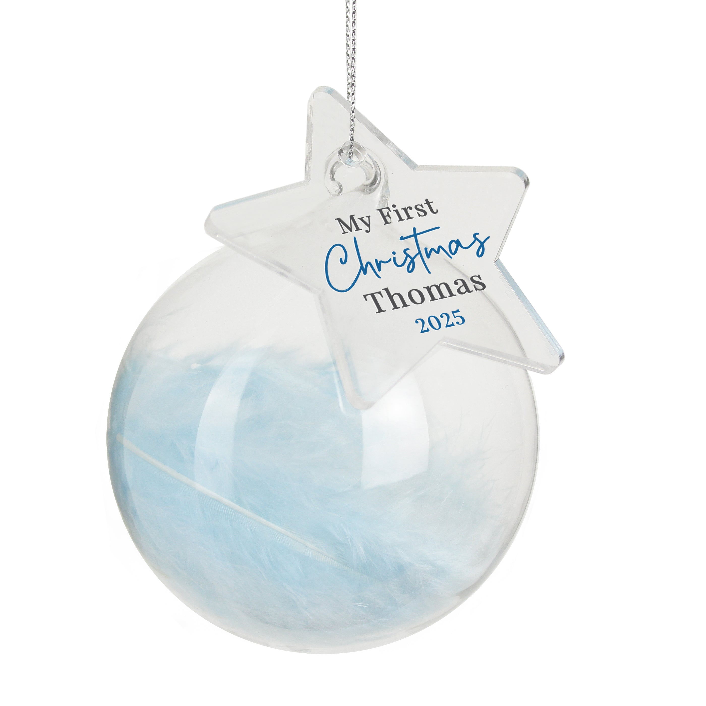 Personalised My 1st Christmas Blue Feather Bauble