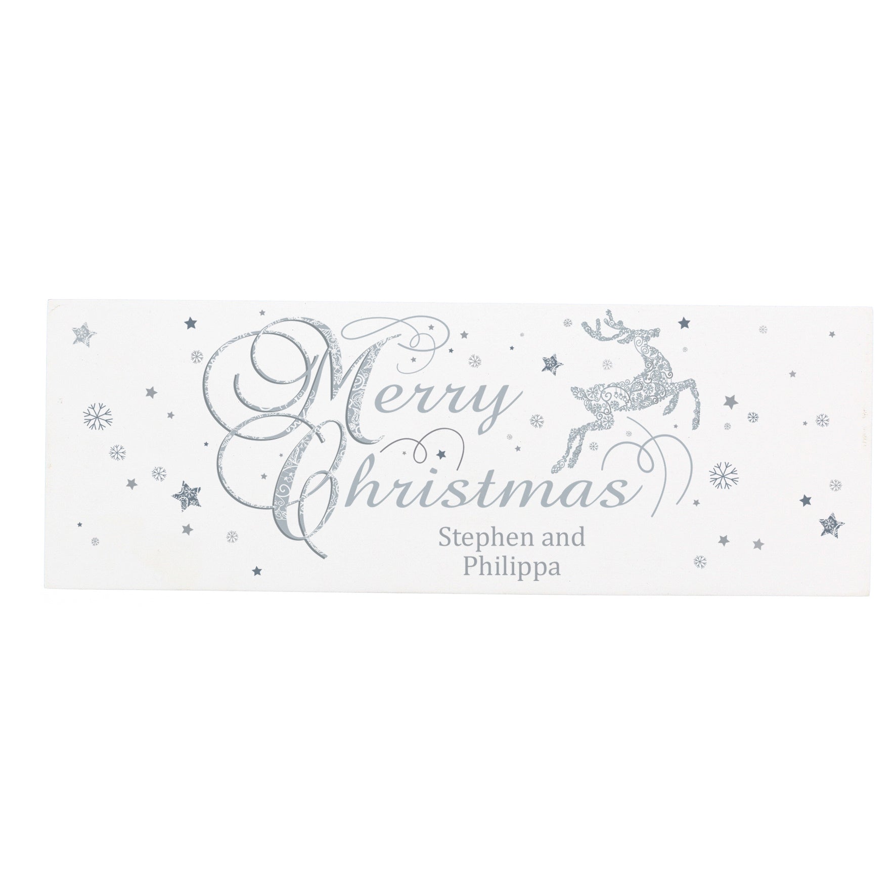 Personalised Silver Reindeer Wooden Block Sign