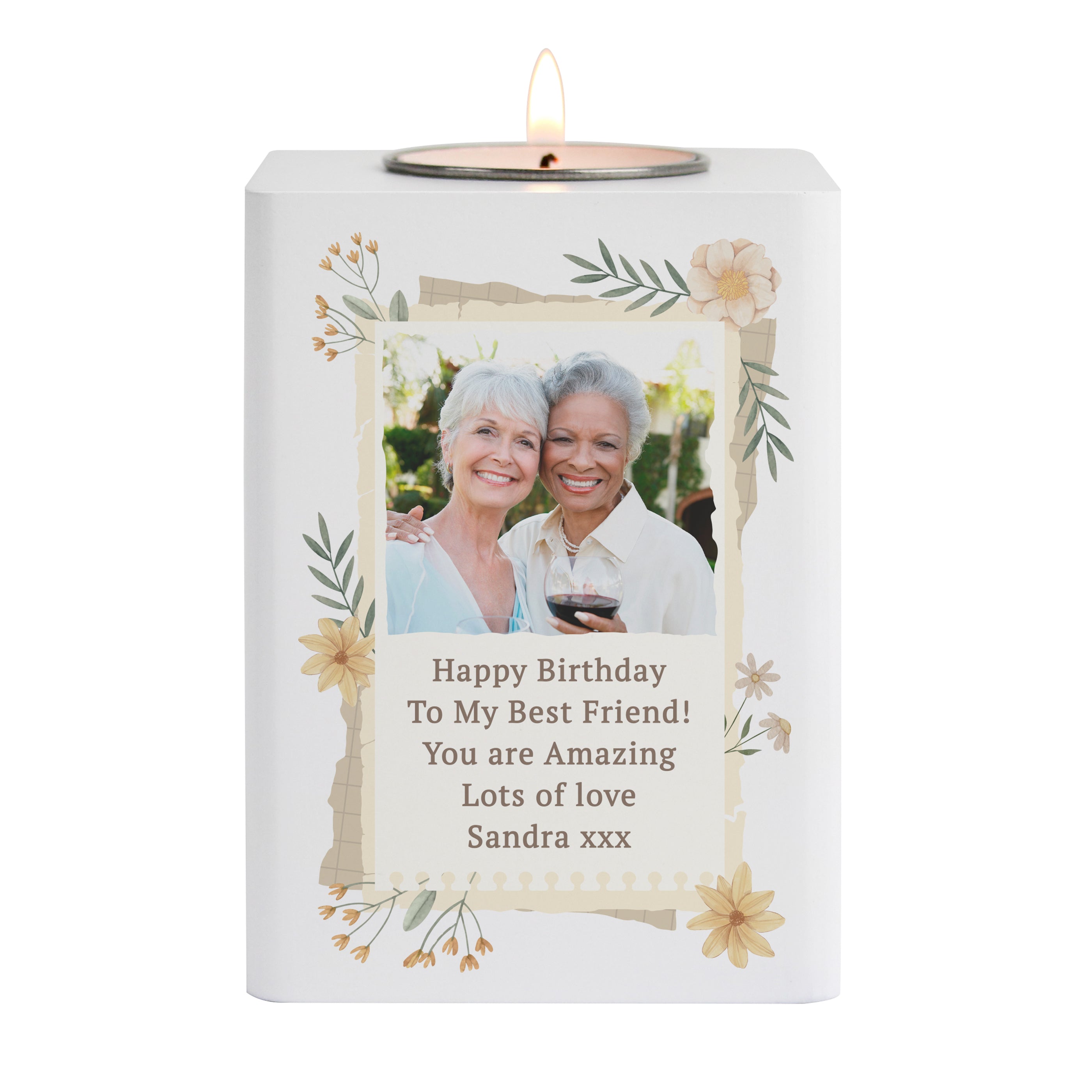 Personalised Wild Flowers Photo Upload Tealight Holder