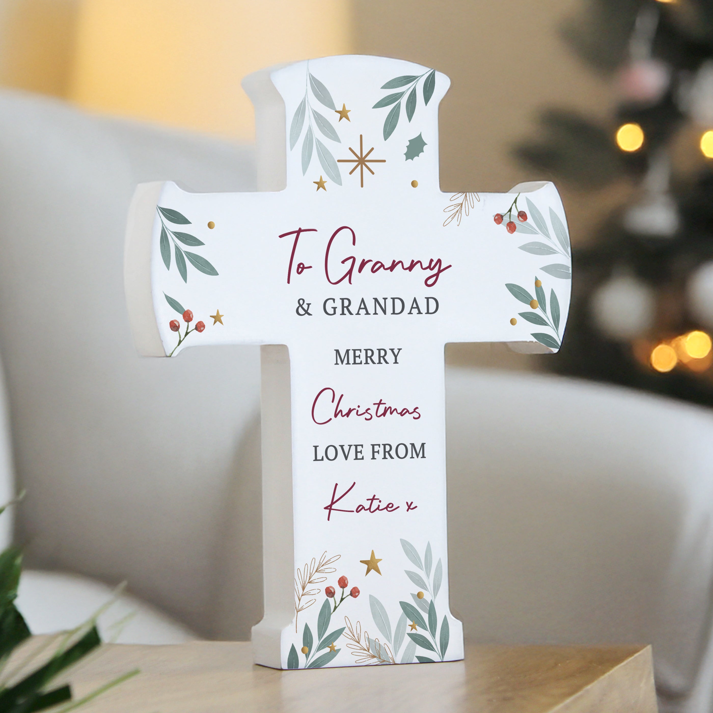 Personalised Christmas Wooden Cross Ornament