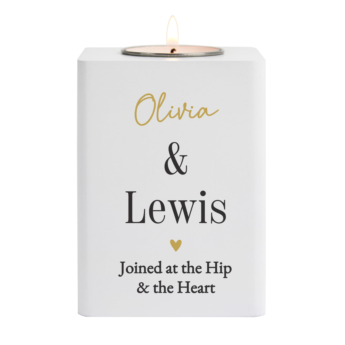 Personalised Black & Gold Free Text White Wooden Tealight