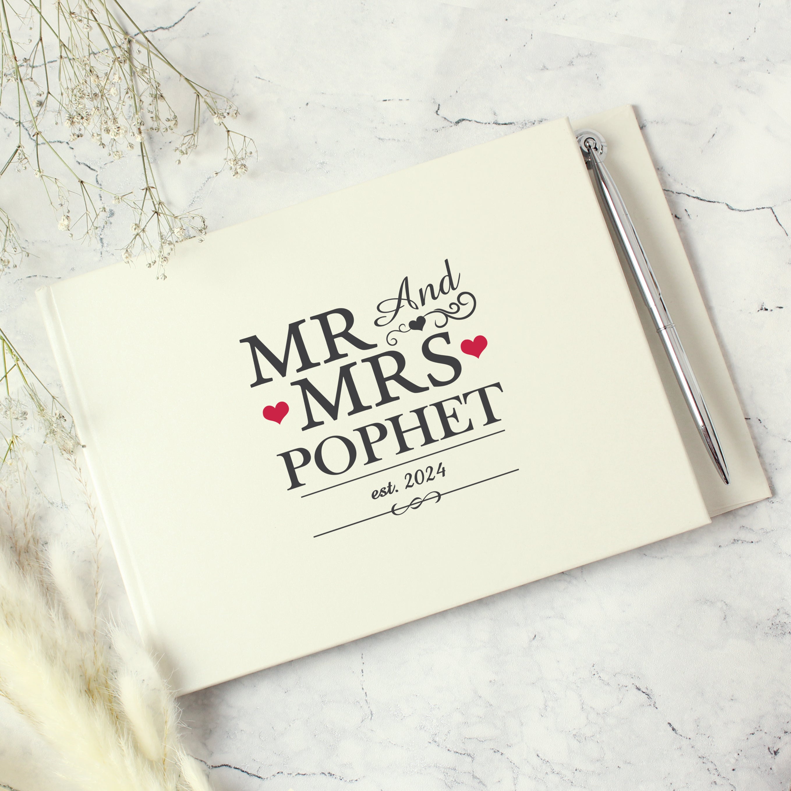 Personalised Mr & Mrs Hardback Guest Book & Pen