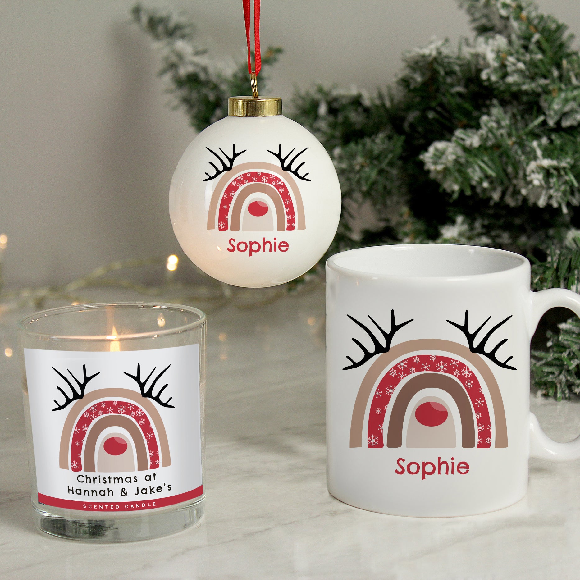 Personalised Rainbow Reindeer Mug