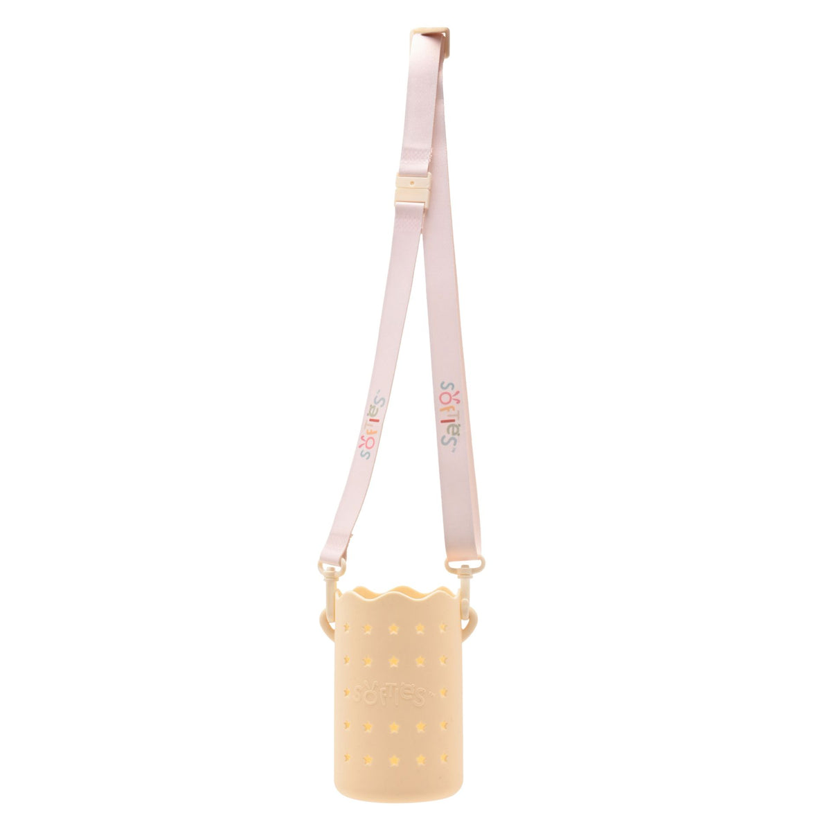 Softies Silicone Water Bottle Bag with Charm Holes and Fabric Clip on Carry Strap