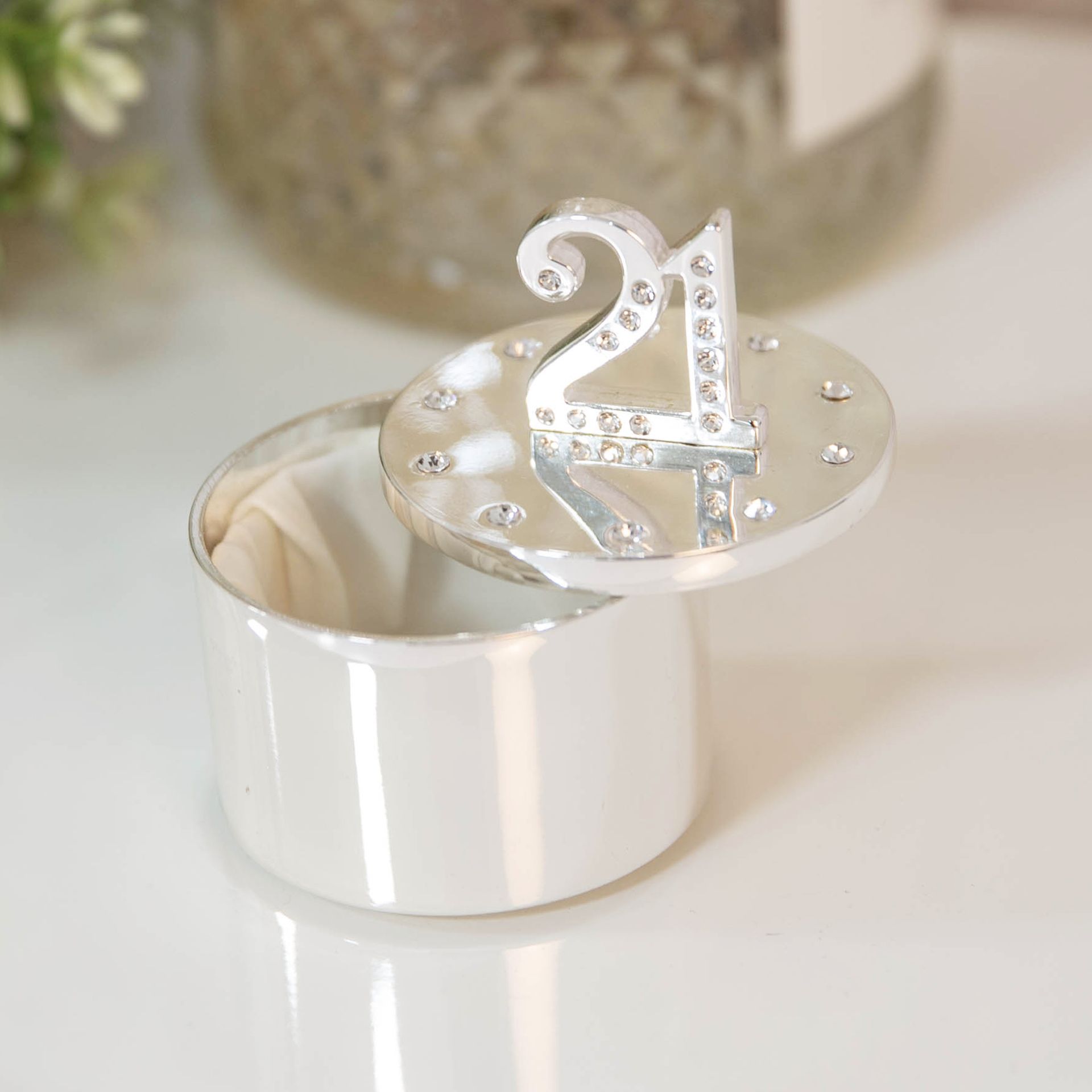 Milestones Silverplated Trinket Box With Crystal 21
