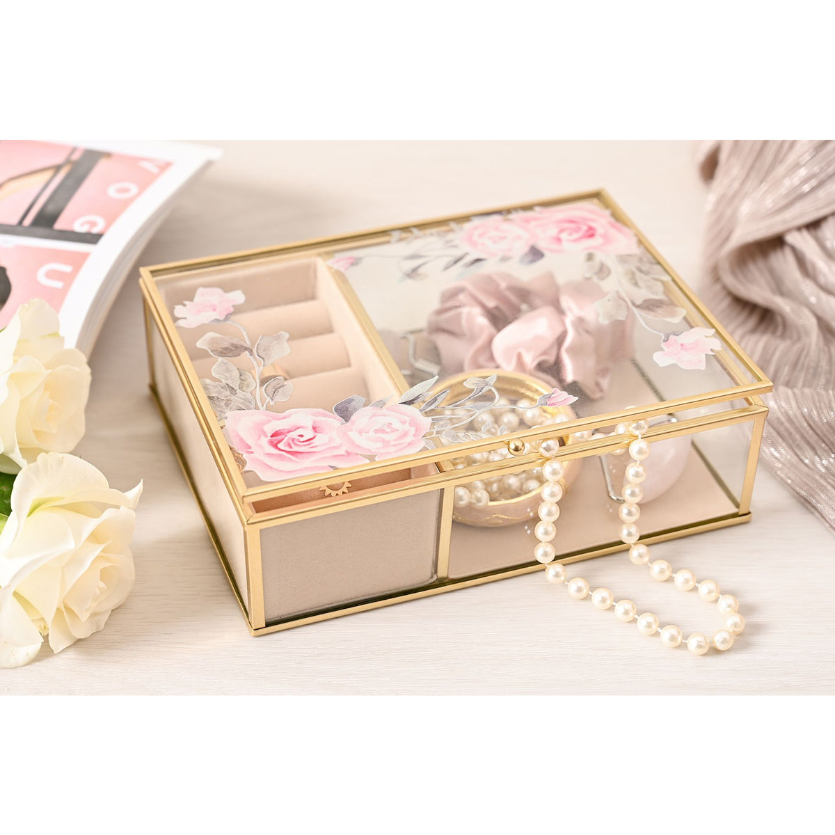 Sophia Classic Floral Glass Jewellery Box - Large