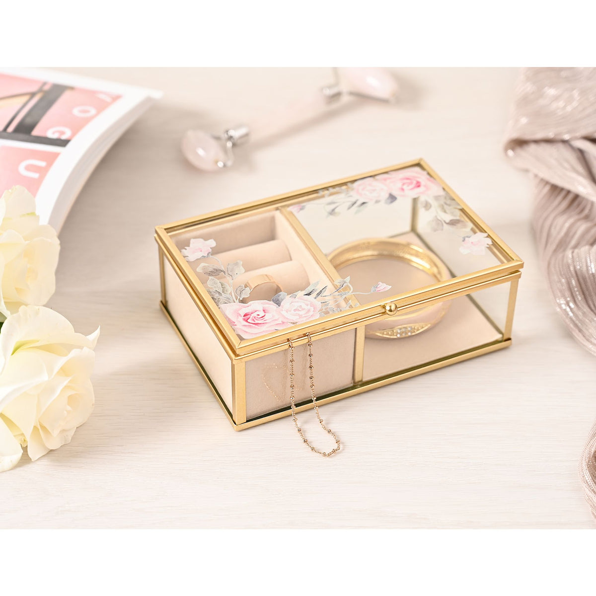 Sophia Classic Floral Glass Jewellery Box - Small