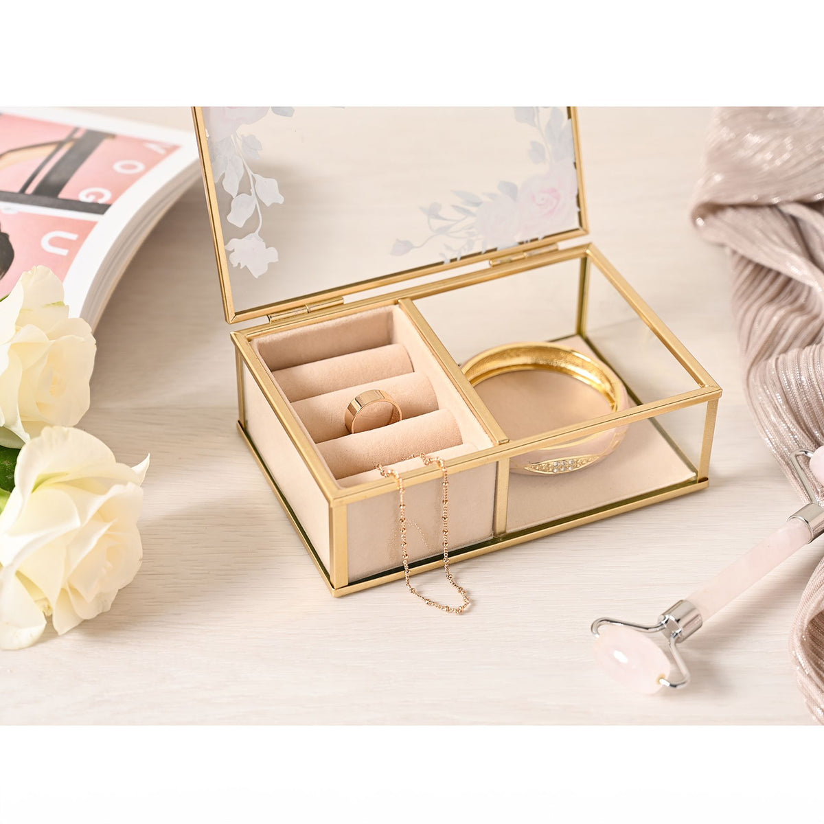 Sophia Classic Floral Glass Jewellery Box - Small