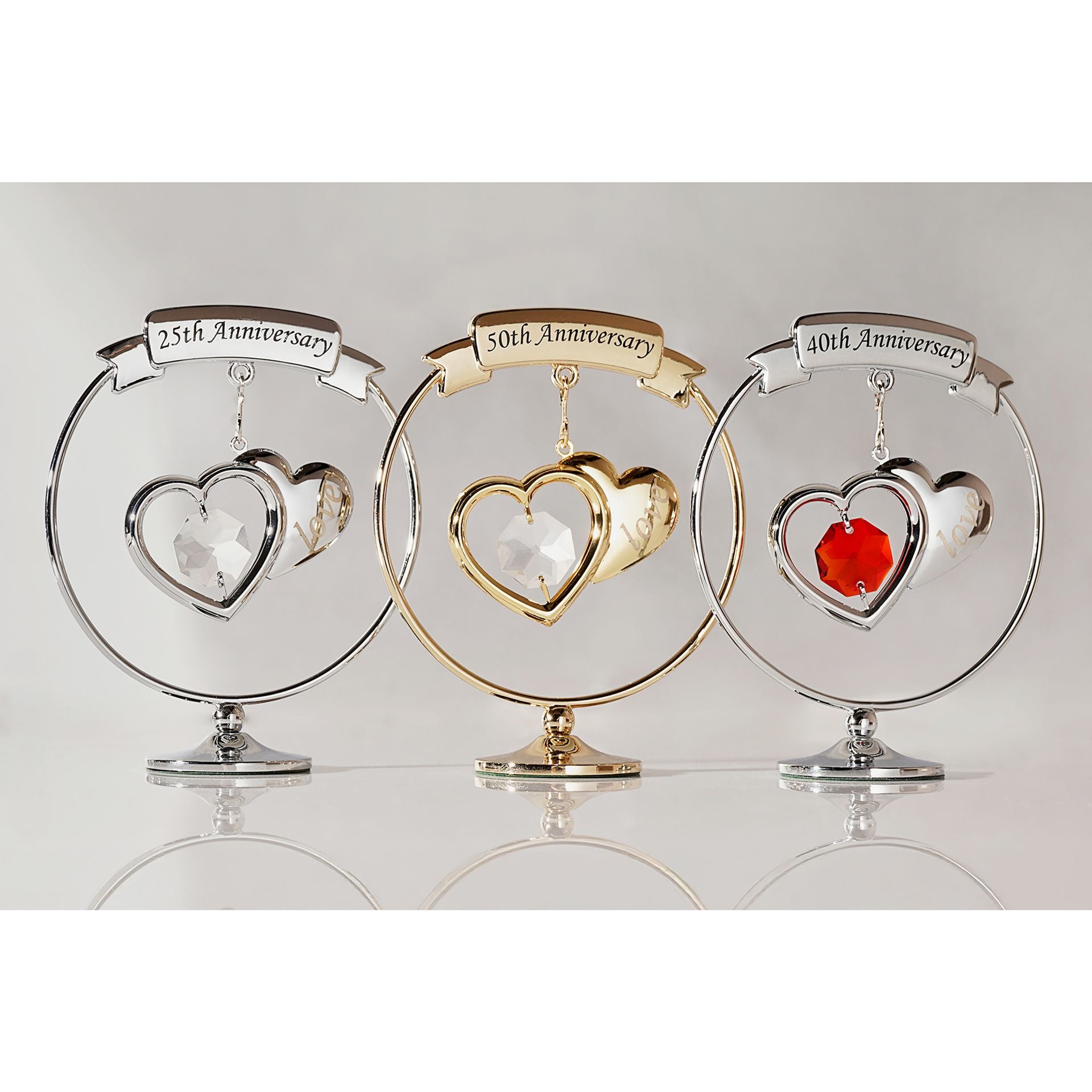 Crystocraft Chrome Plated Circle 2 Hearts - 40th Anniversary