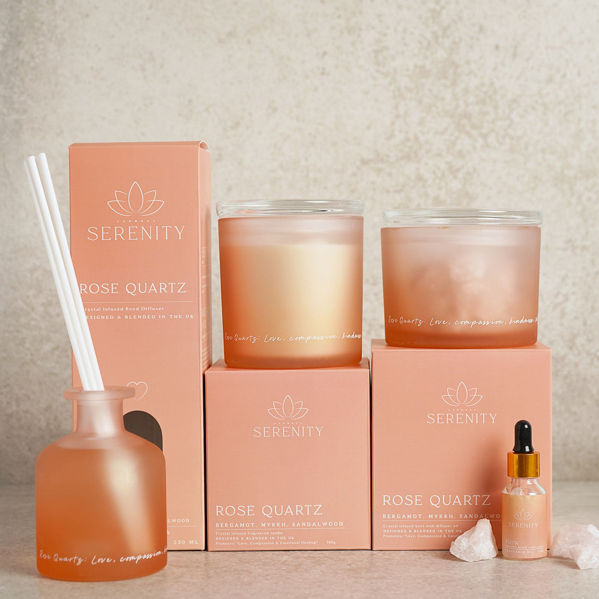Serenity Rose Quartz Crystal Bowl Diffuser & Oil