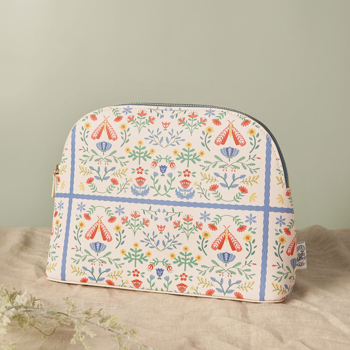 Sophia Lane Large Floral Make-Up Bag - Cream