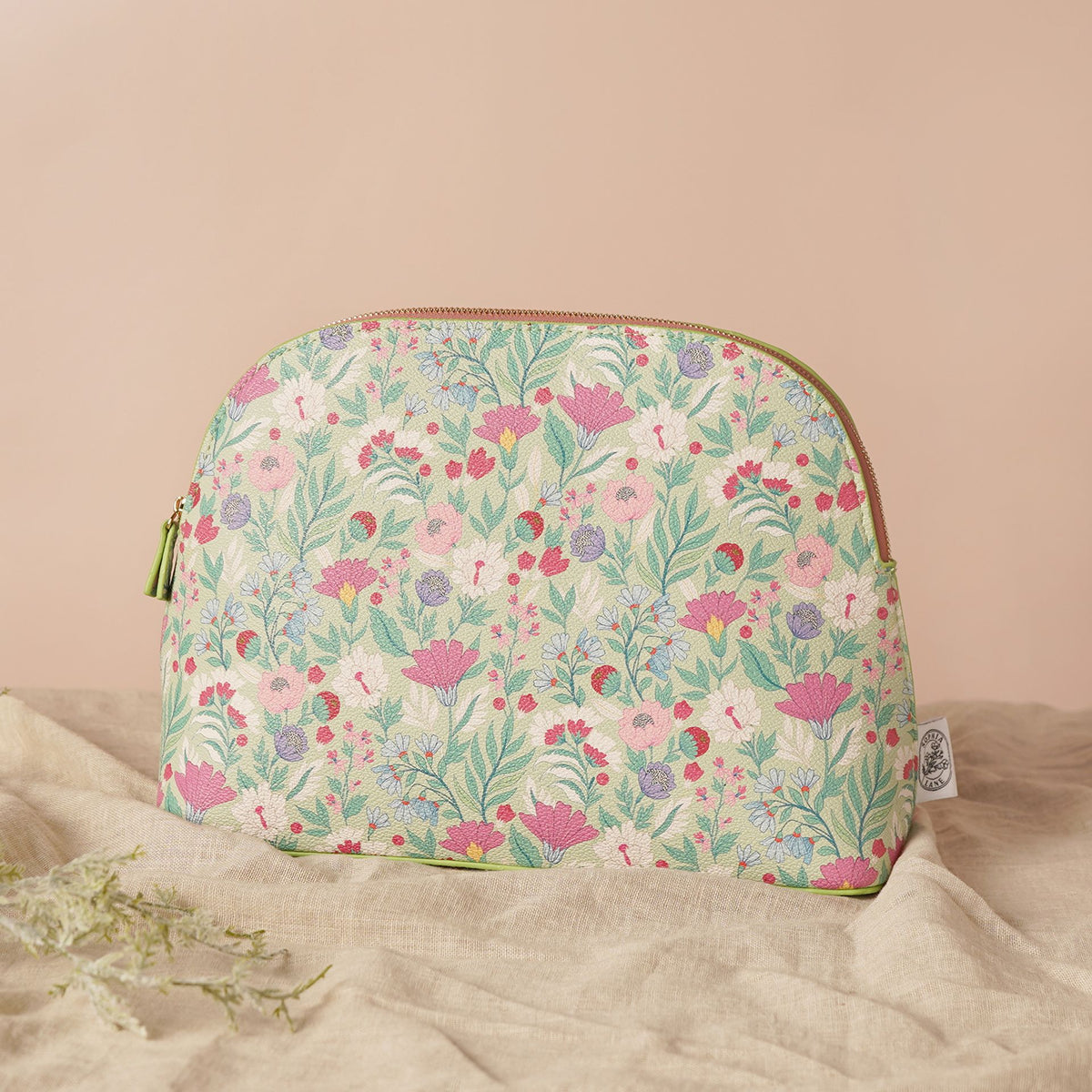 Sophia Lane Large Floral Make-Up Bag - Green