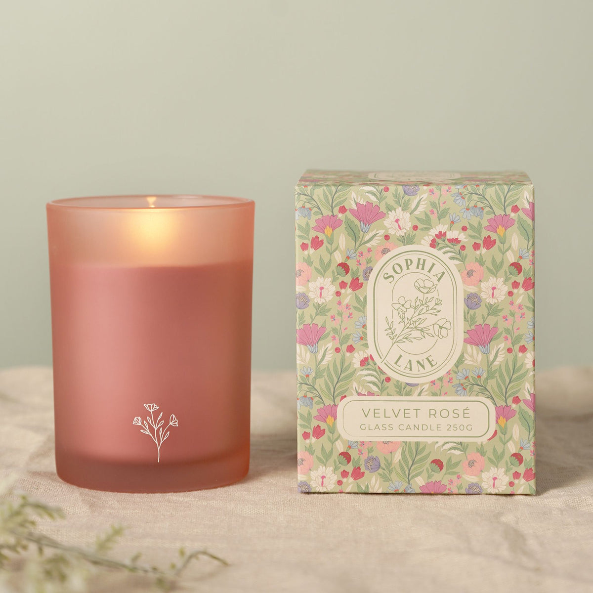 Sophia Lane Velvet Rose Floral Candle - 250g