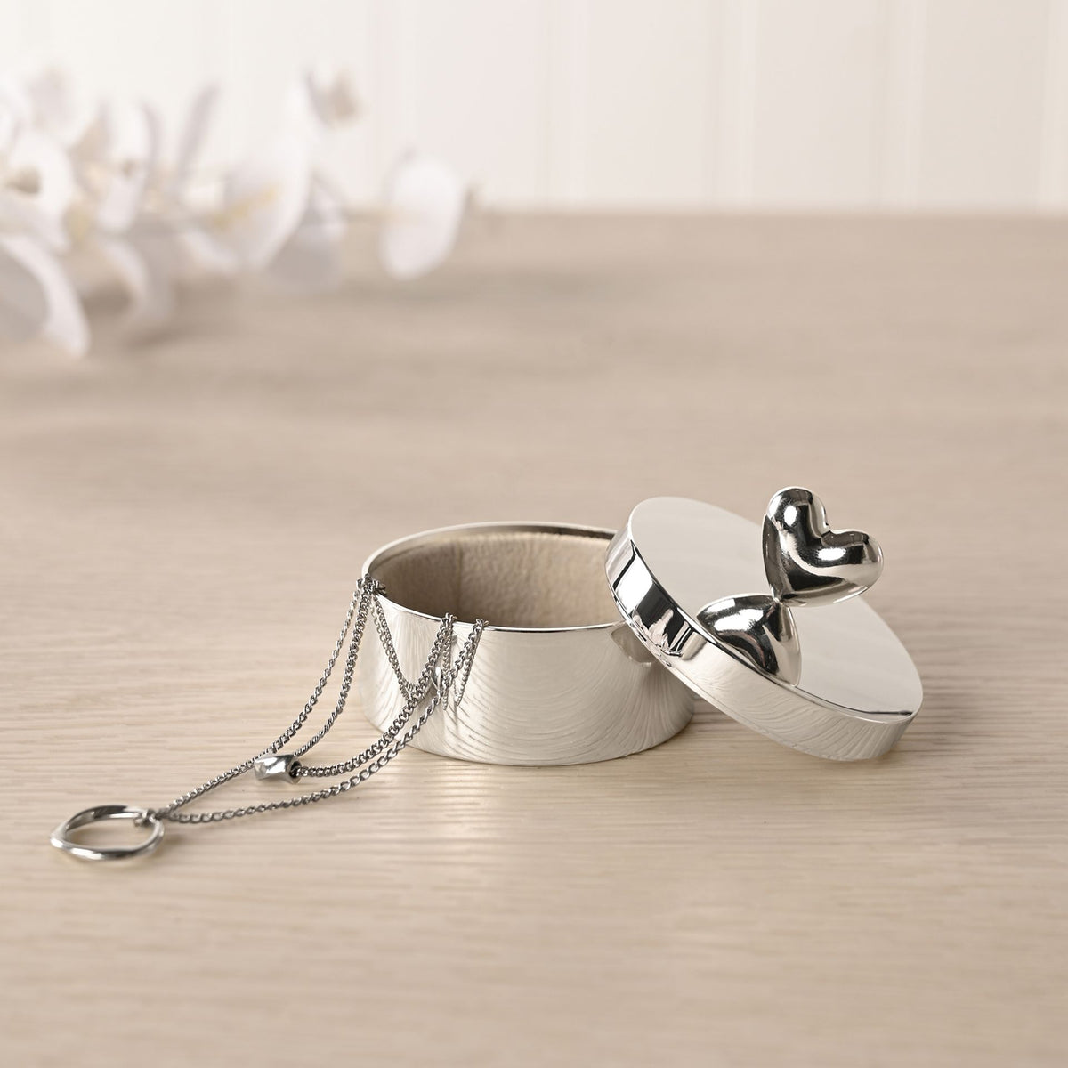 Sophia Silverplated Heart Round Trinket Box