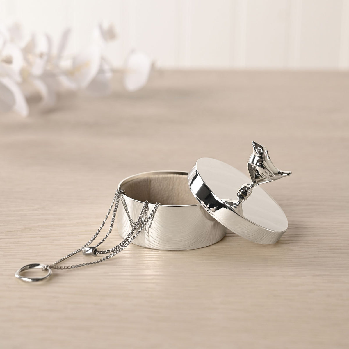 Sophia Silverplated Robin Round Trinket Box