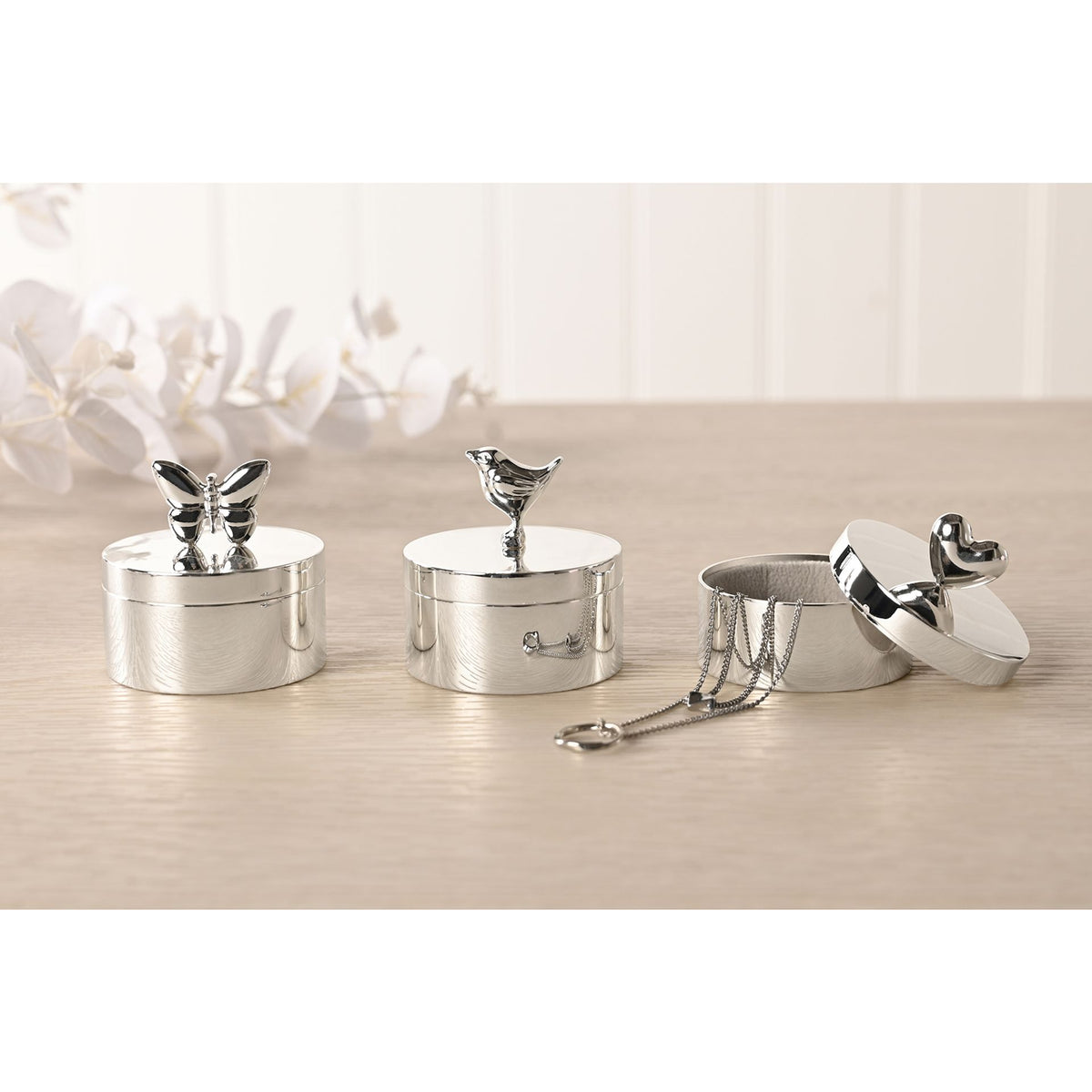 Sophia Silverplated Butterfly Round Trinket Box