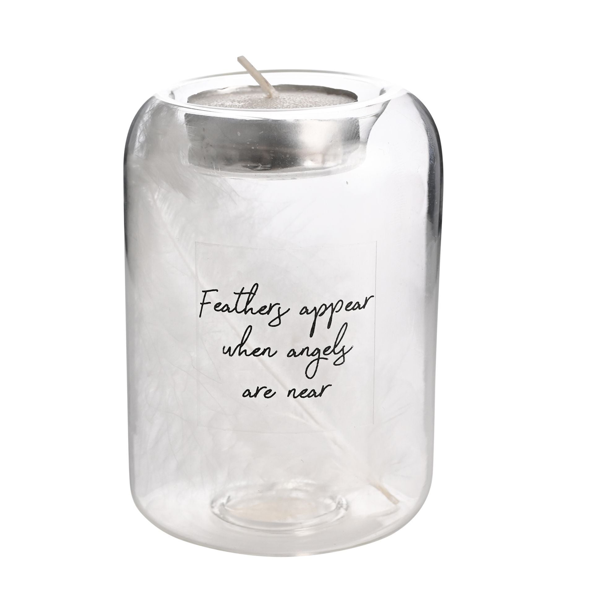 Thoughts of You Feather Glass Tea Light Holder - Feathers