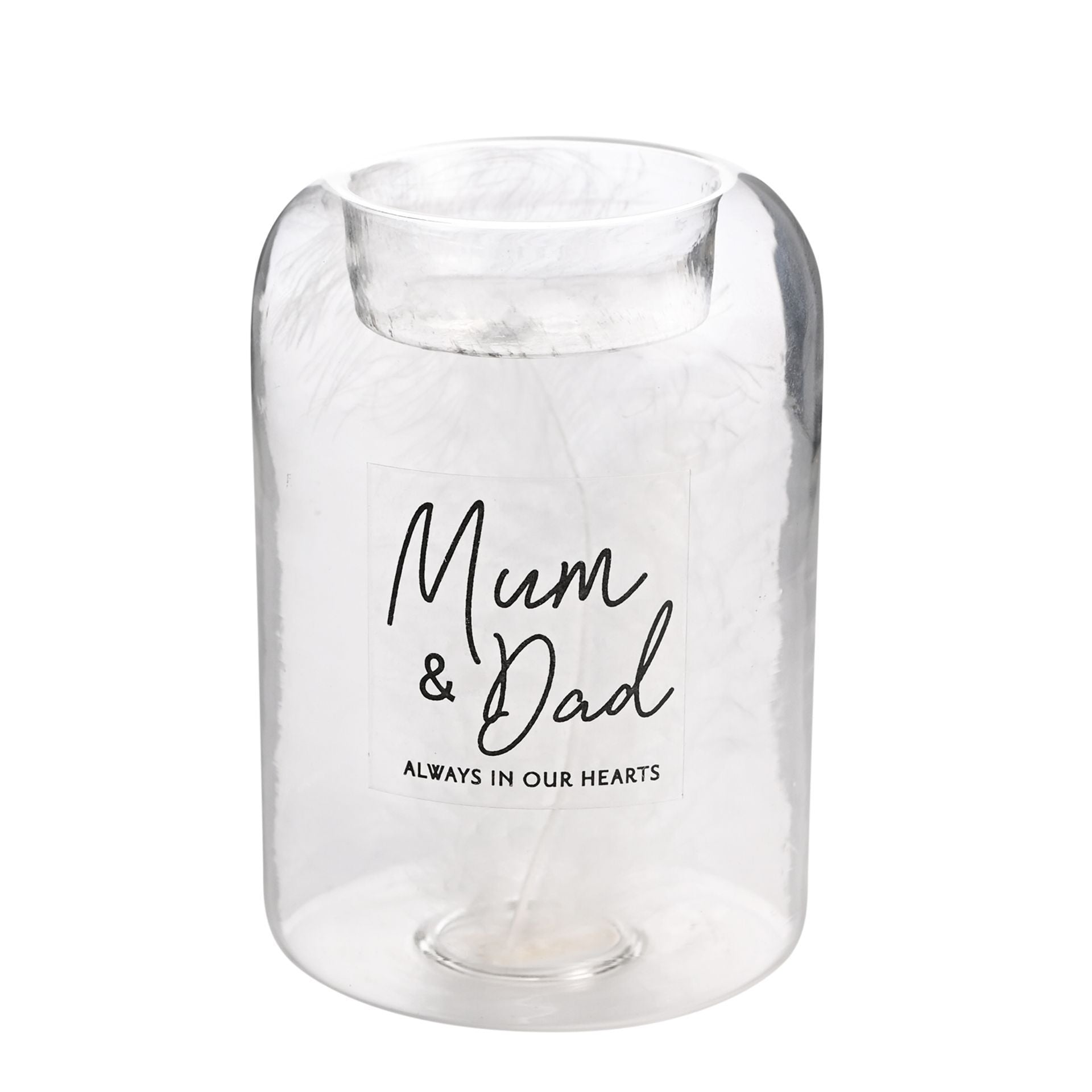 Thoughts of You Feather Glass Tea Light Holder - Mum & Dad