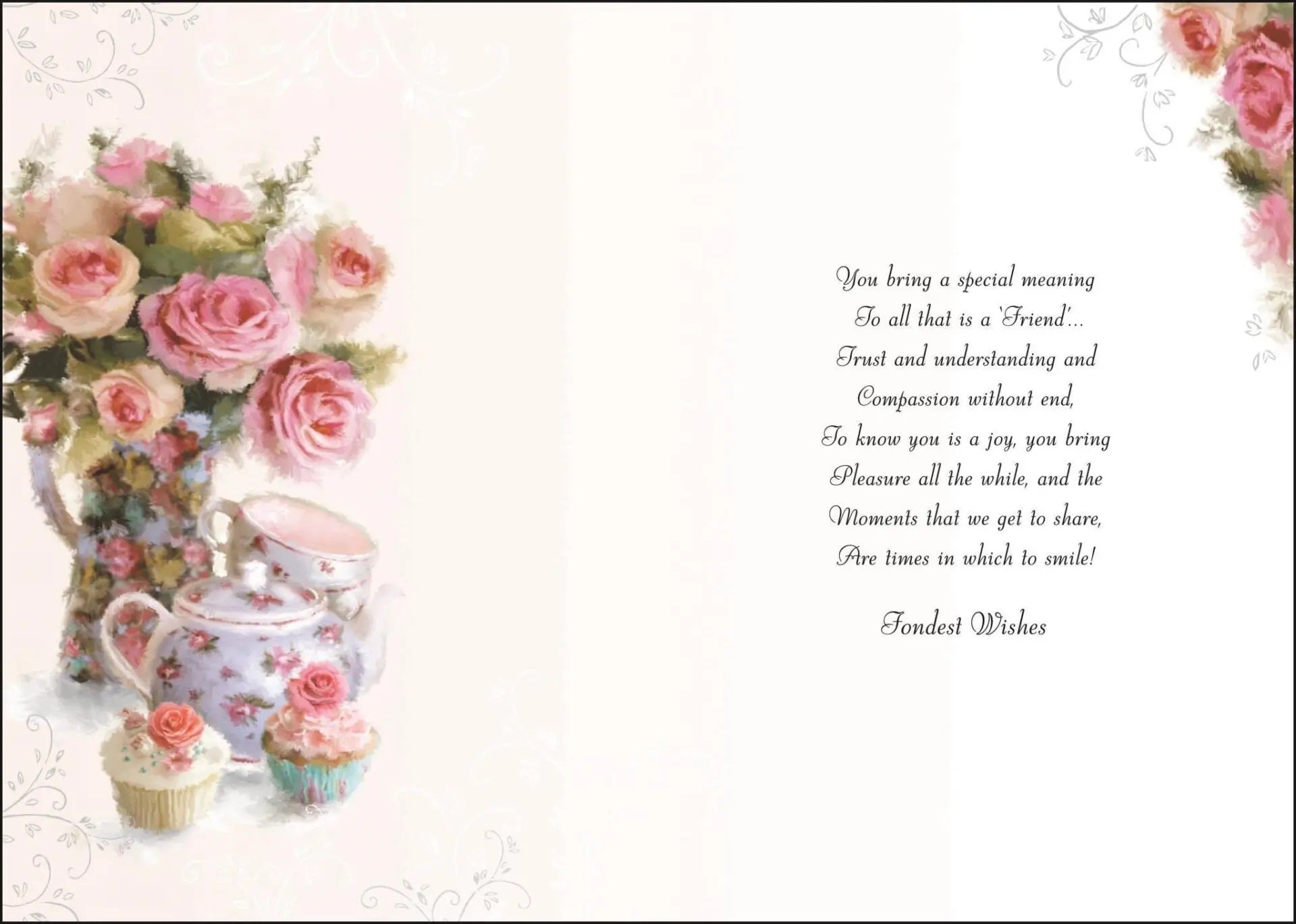Friend Birthday Card - Tea Time And Pink Roses