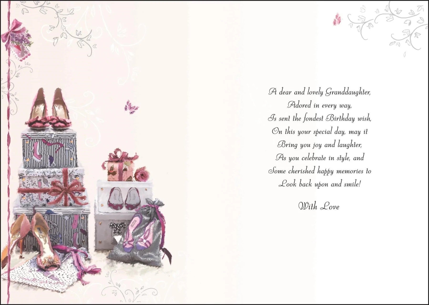 Granddaughter Birthday Card - Stiletoes With Stylish Presents
