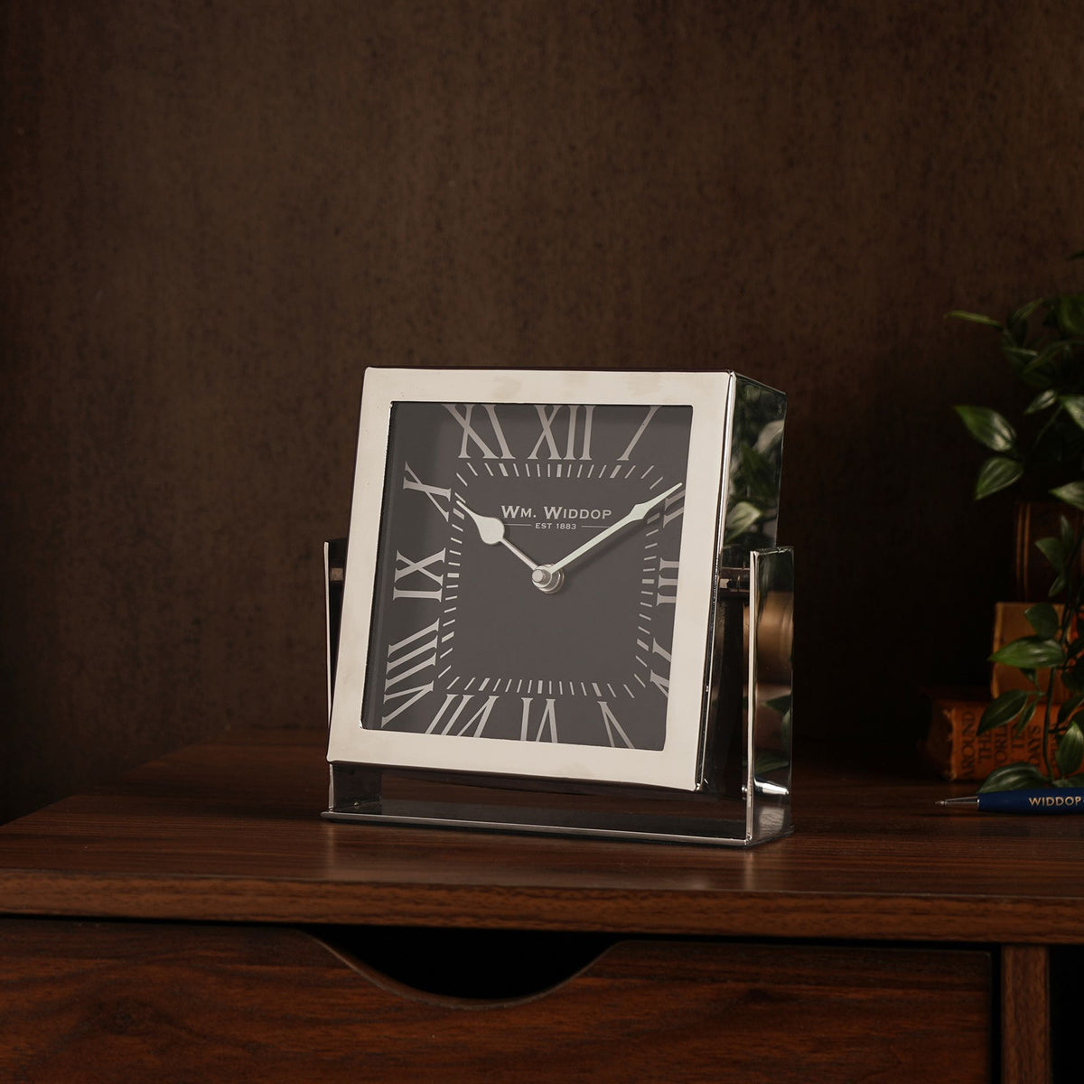 Wm.Widdop Silver Square Mantle Clock - 18cm