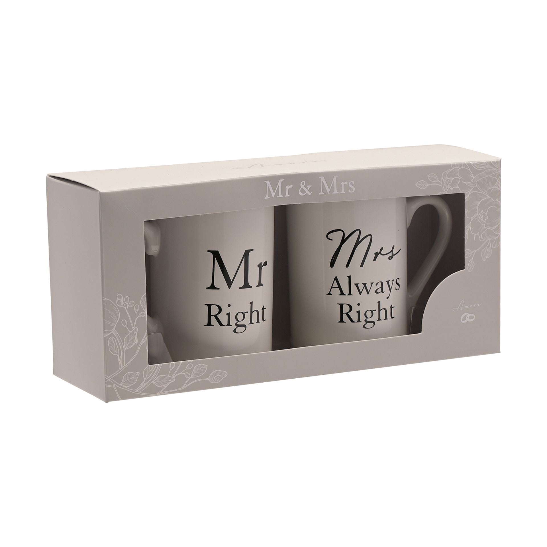 Amore 2 piece Mug Set - "Mr Right / Mrs Always Right"