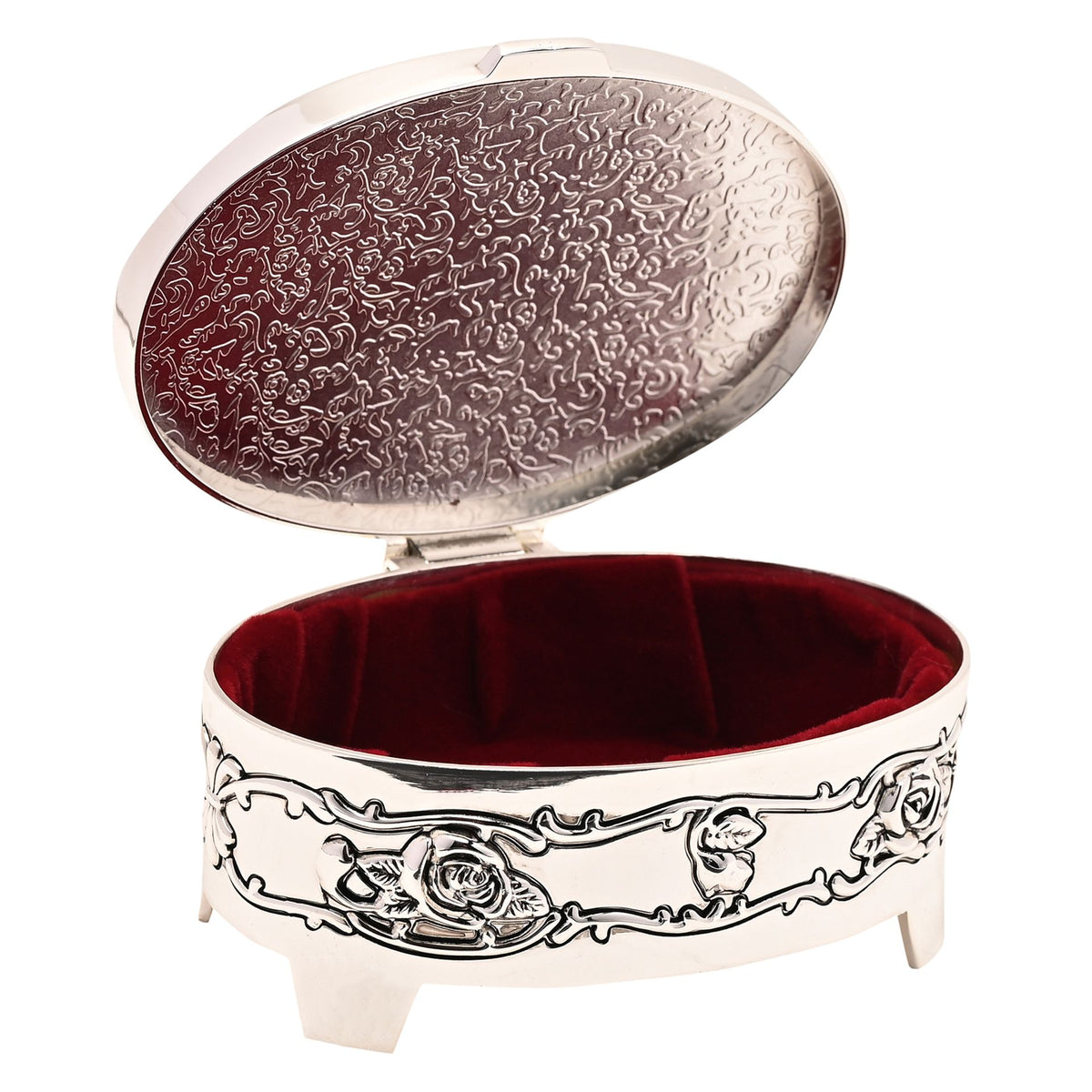 Oval Ant S/plated Trinket box with rose design