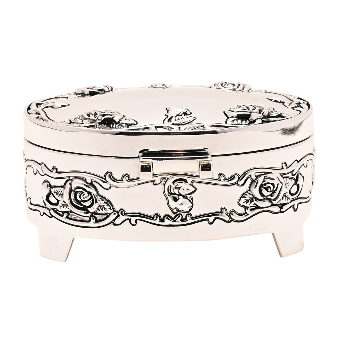 Oval Ant S/plated Trinket box with rose design