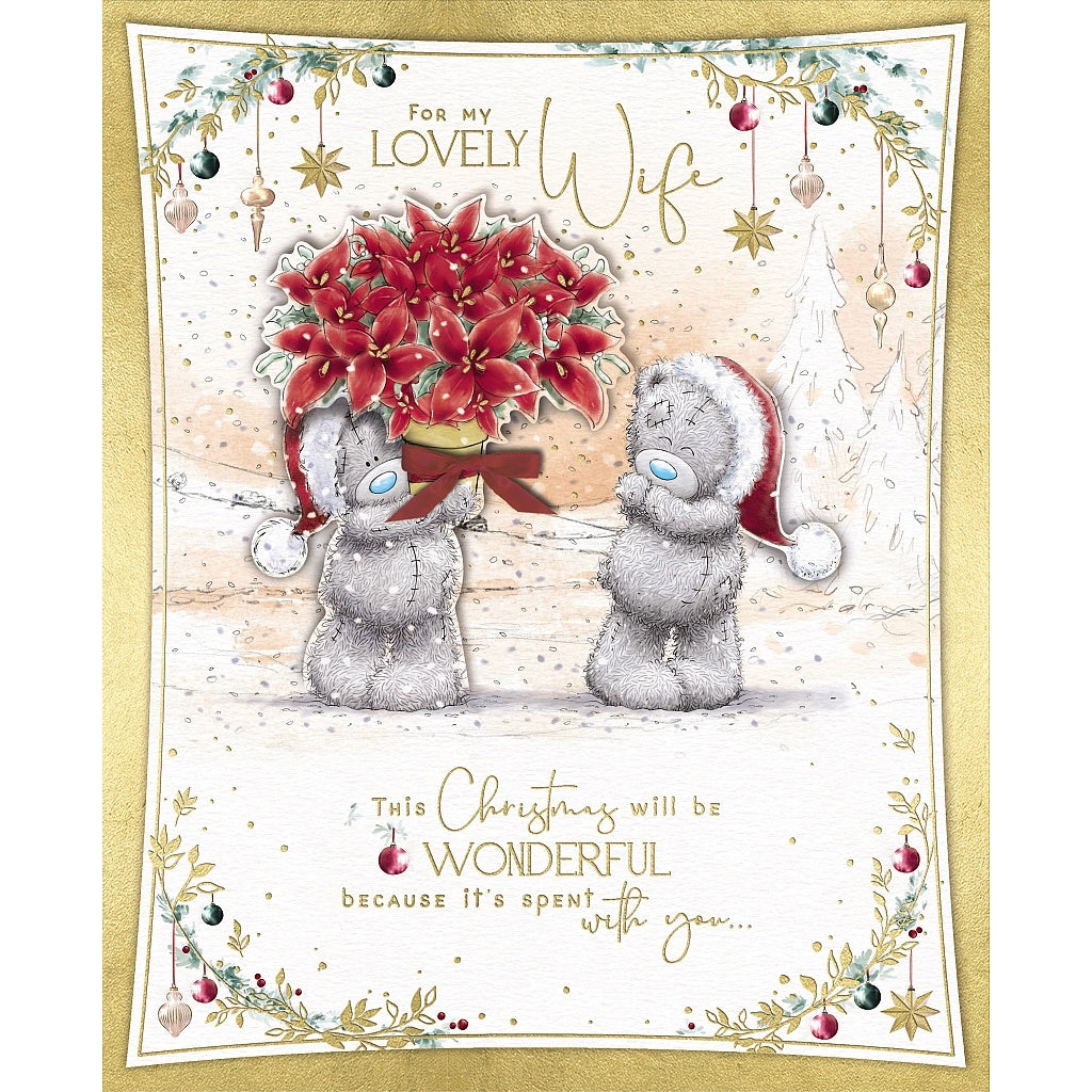 Wife Christmas Card - Bears With Poinsettia