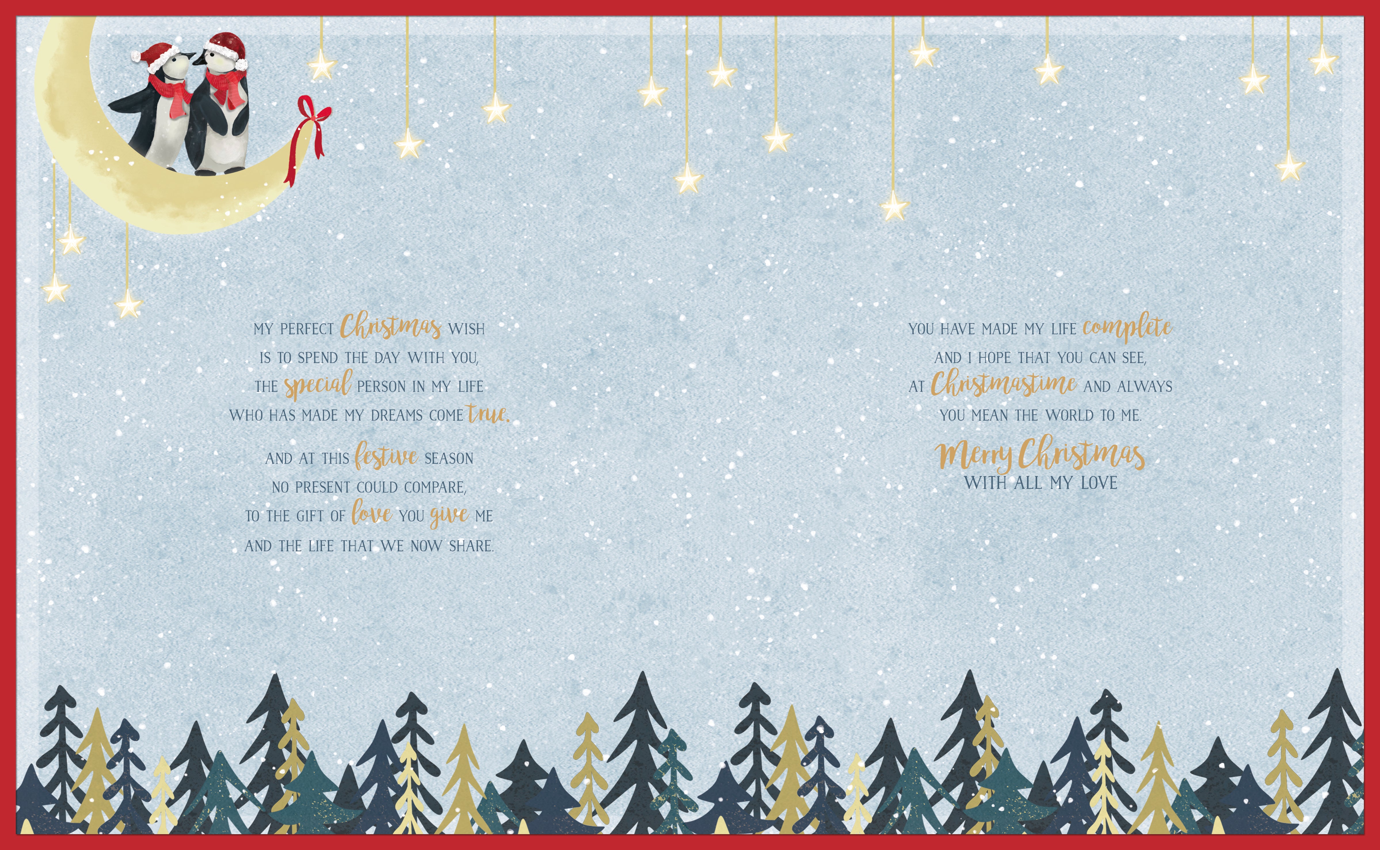 One I Love Christmas Card - Penguins Stood On Moon