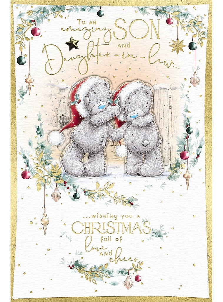 Son and Daughter-In-Law Christmas Card - Bears In Santa Hats