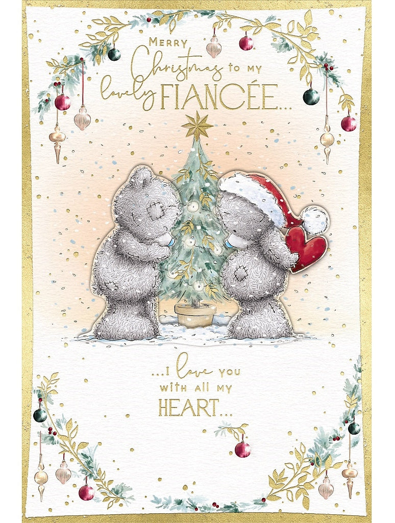 Fiancee Christmas Card - Bears At Christmas Tree