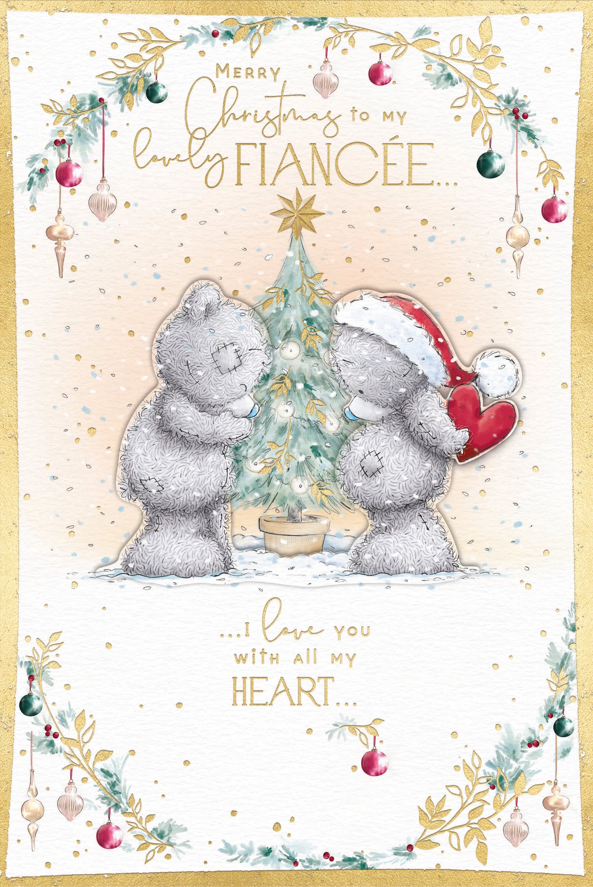 Fiancée Christmas Card - Bears At Christmas Tree
