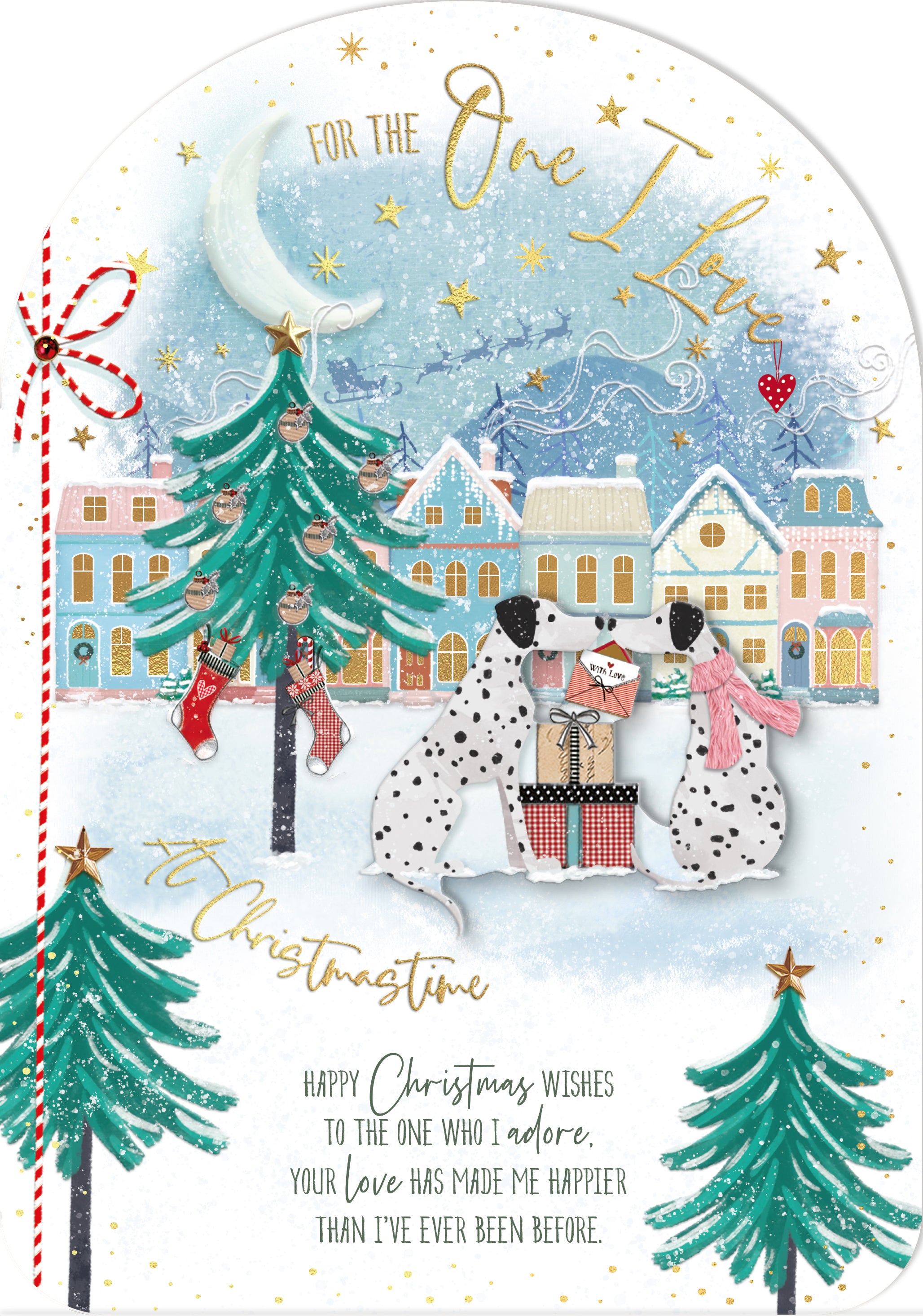 One I Love Christmas Card - Dalmations With Gifts