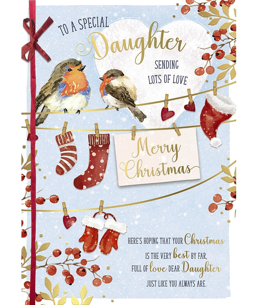 Daughter Christmas Card - Robins On Washing Line