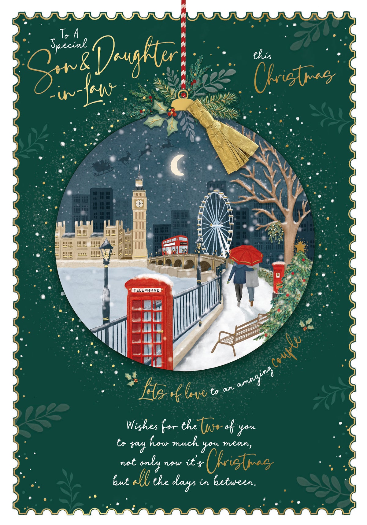 Son and Daughter-In-Law Christmas Card - London Eye And Big Ben