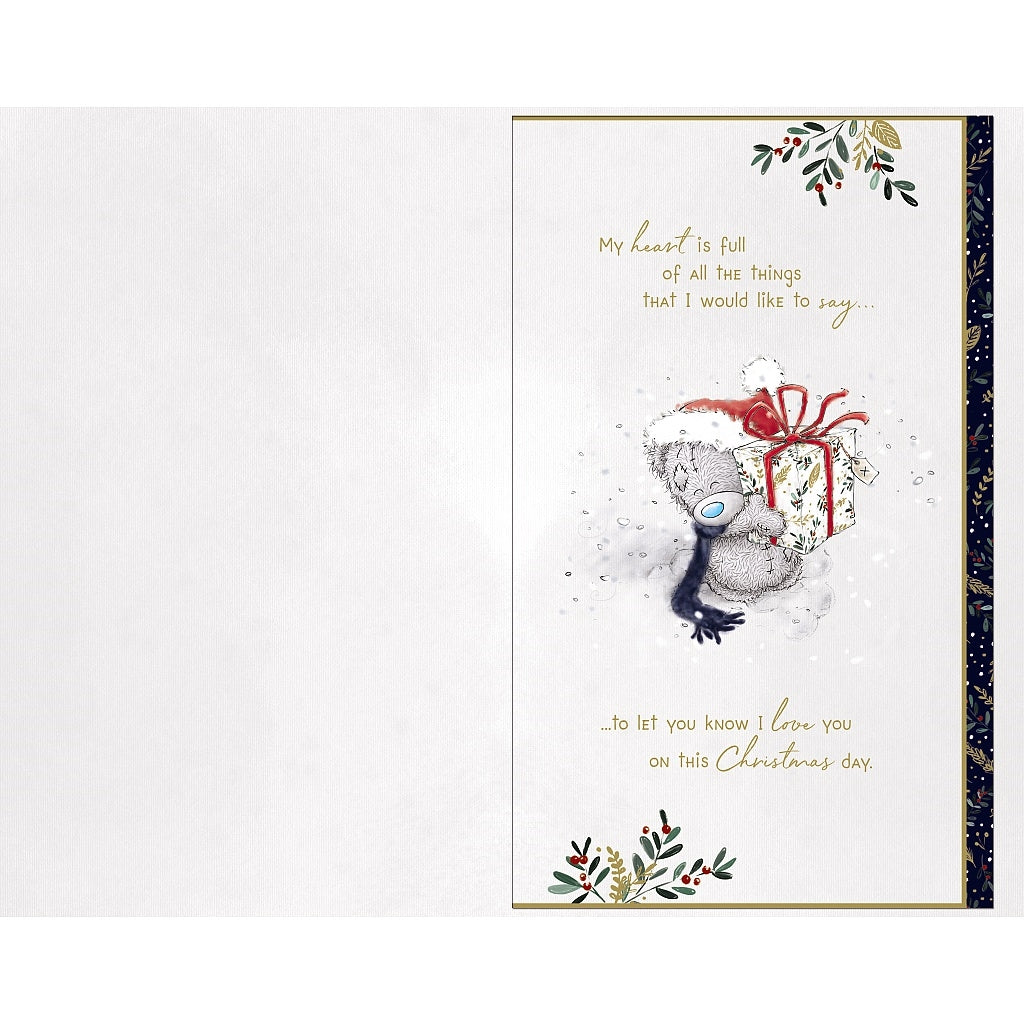 To A Lovely Husband Christmas Card -  Bear Lying On Presents