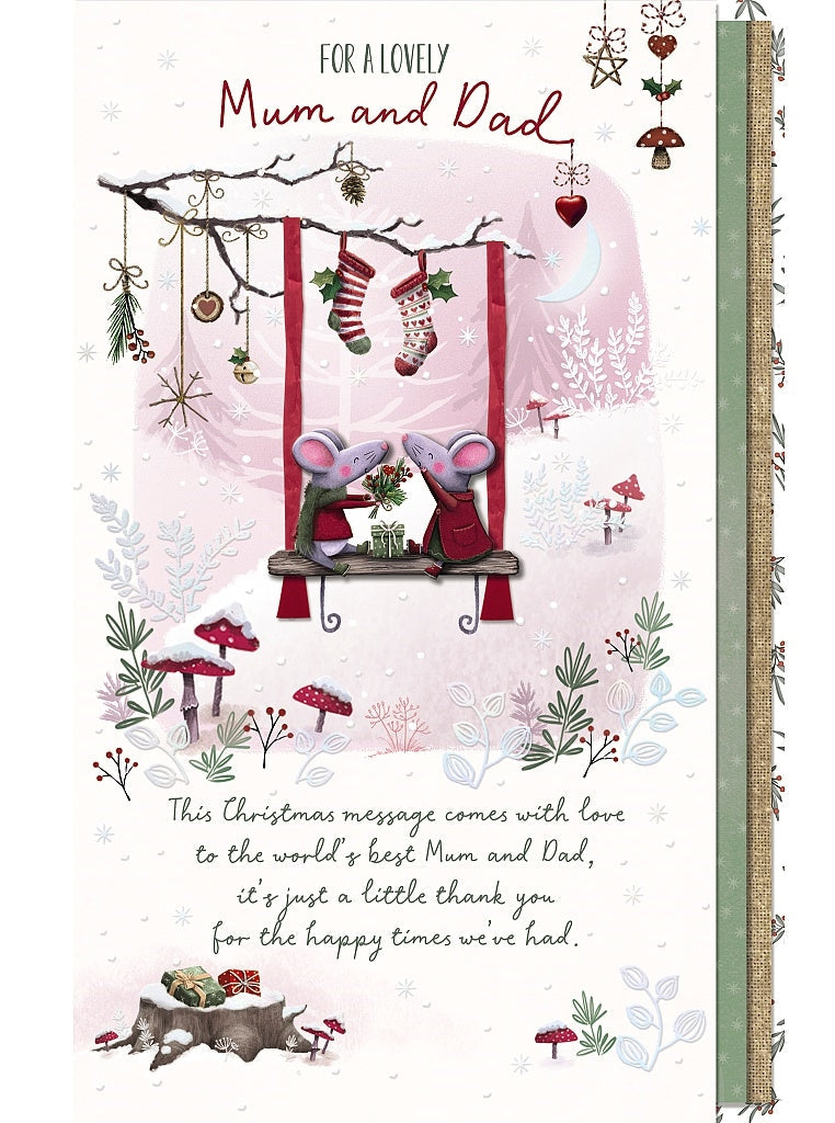 Mum and Dad Christmas Card - Mice On Swing