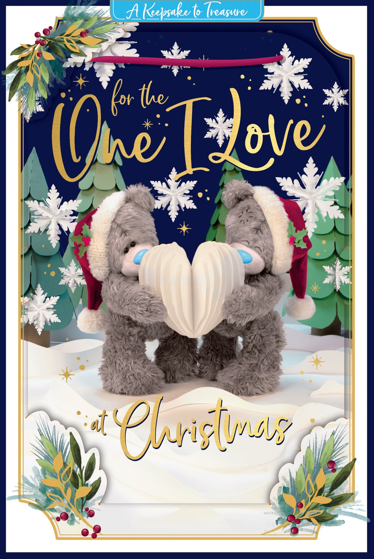 3D One I Love Christmas Card - Bears With Paper Heart