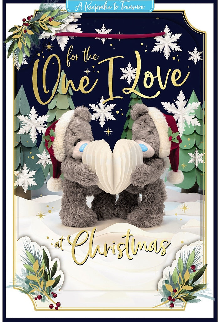 3D One I Love Christmas Card - Bears With Paper Heart