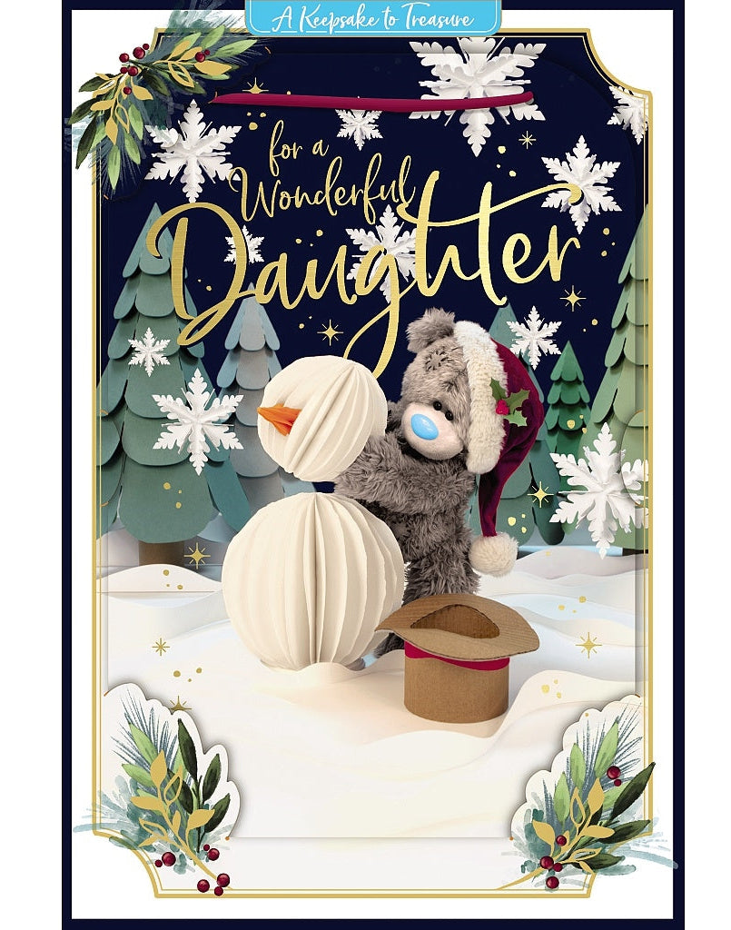 Daughter Christmas Card - Bear Building Snowman