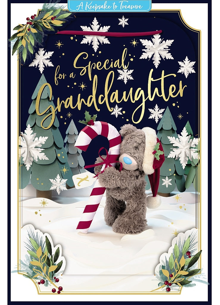 Granddaughter Christmas Card - Bear With Candy Cane