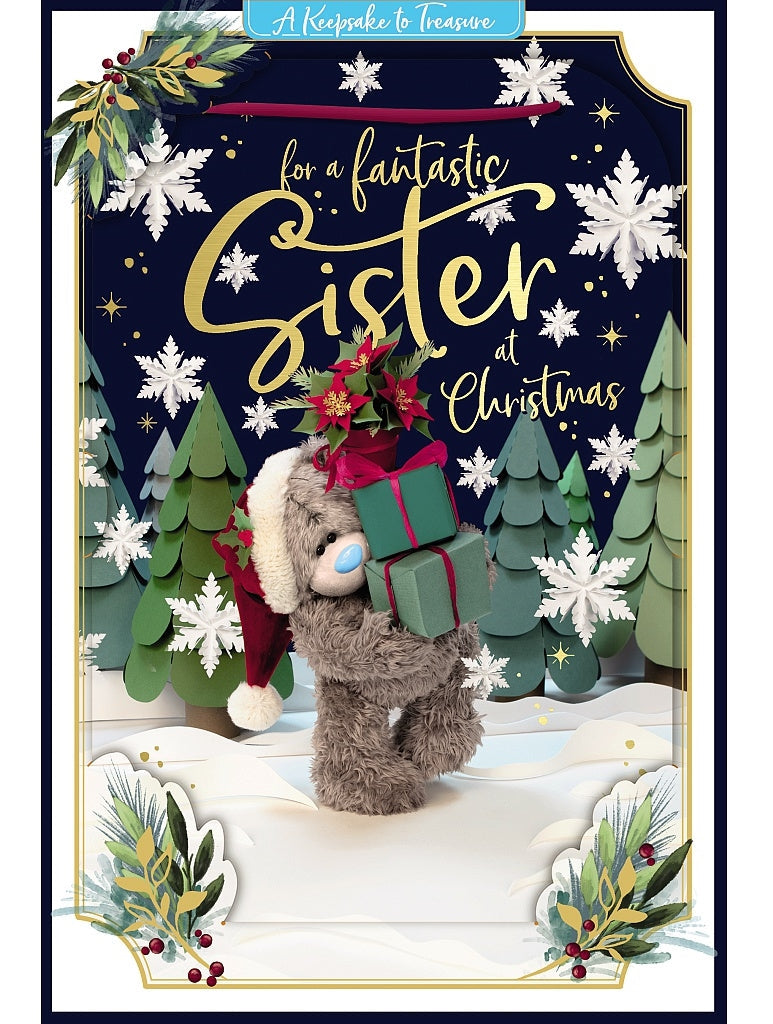 Sister Christmas Card - Bear Carrying Gifts